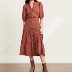 Veronica Beard Brown Davenport Tiered Midi Dress Size Large NWT Fall Family
